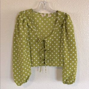 Levi's Green Crop Top with Puff Sleeves and Tie Front Size XS